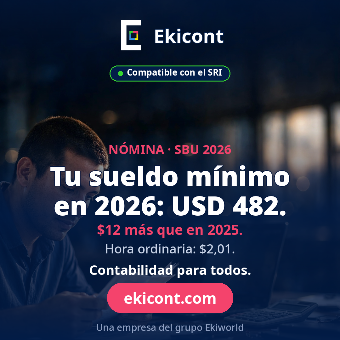 El salario básico unificado 2026 es USD 482, $12 más que en 2025. La hora ordinaria queda en $2,01.